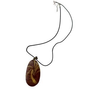 JL Design brown & gold Pendant Necklace faux black leather cord fashion jewelry